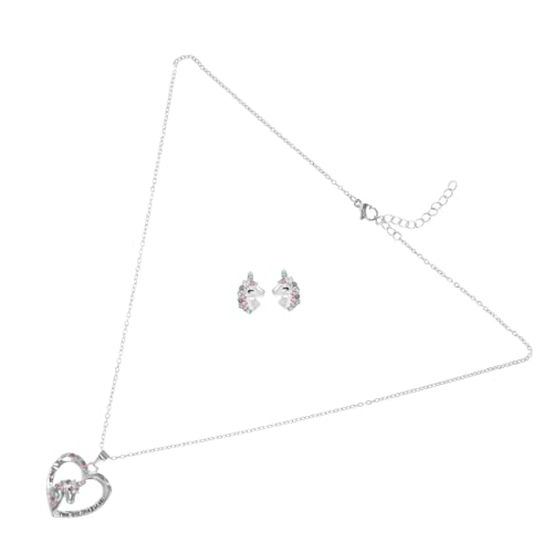 KOMBIUDA Herzförmiges Einhorn Kinderschmuck Set Mädchen Ohrringe und Kette Bunter Anhänger Modisch Ergonomisch Sicher für Kleine Mädchen von KOMBIUDA