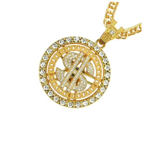 KOMBIUDA Hip Hop Halskette für Herren mit Goldfarbenem Drehbarem Dollarzeichen anhänger Modisches Schmuckstück Leichtes Langlebiges Legierungsmaterial für Party Club und Alltag KOMBIUDA Hip Hop Halskette für Herren mit Goldfarbenem Drehbarem Dollarzeichen anhänger Modisches Schmuckstück Leichtes Langlebiges Legierungsmaterial für Party Club und Alltag von KOMBIUDA