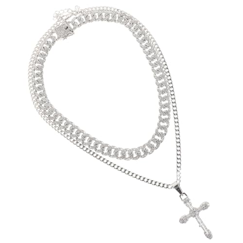 KOMBIUDA Hip Hop Herren Kette mit Kreuz Anhänger Mehrschichtige Robuste Legierungs Ketten Modisches Statement Schmuckstück für Alltag und Party Hautfreundlich und Langlebig Silberfarben von KOMBIUDA