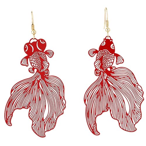 KOMBIUDA Hohle Goldfisch Ohrhänger für Damen Modische Dangle Ohrringe in Rot Leichte Lange Ohrhaken Geeignet für Sommer Vielseitig Kombinierbar und Eleganter Damenschmuck von KOMBIUDA