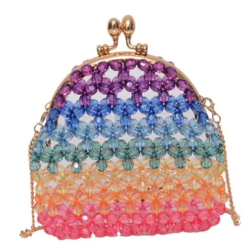 KOMBIUDA Hohle Perlenhandtasche Damen Beuteltasche Bunte Handgefertigte Perlen Umhängetasche Modisch Leicht und Robust für Alltag und Party von KOMBIUDA