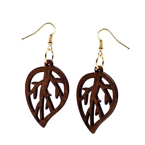 KOMBIUDA Holz Ohrhänger Damen Leicht Hohle Blattform Schmuck Ohrschmuck für Alltag Party Schule von KOMBIUDA