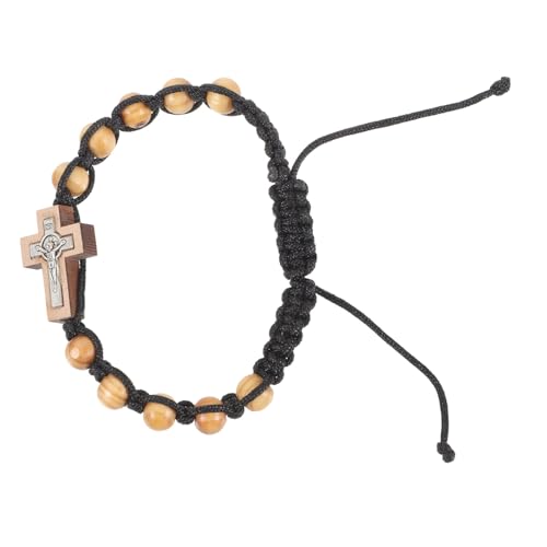 KOMBIUDA Verstellbares Rosenkranzarmband Aus Holzperlen Mit Kreuzanhänger Unisex Handgefertigtes Armband Für Männer Und Frauen Leicht Und Bequem Geschenk Zur Kommunion Für Glauben von KOMBIUDA