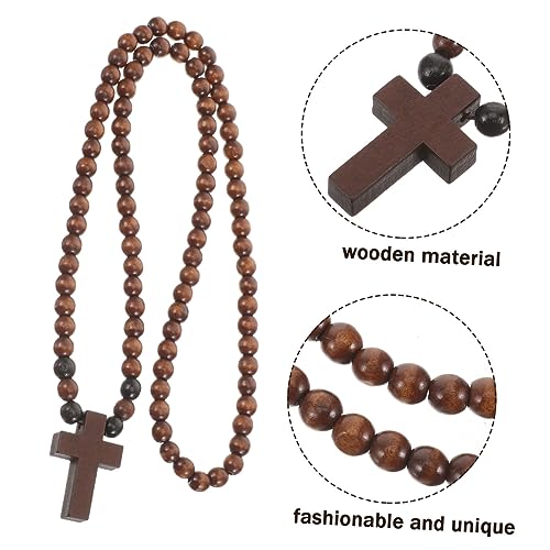 KOMBIUDA Holzperlen Kreuzkette Herren Damen Handgefertigte Vintage Holz Halskette mit Robustem Naturholz Modisches Hip Hop Schmuckaccessoire Komfortabel und Braune Kurzform von KOMBIUDA