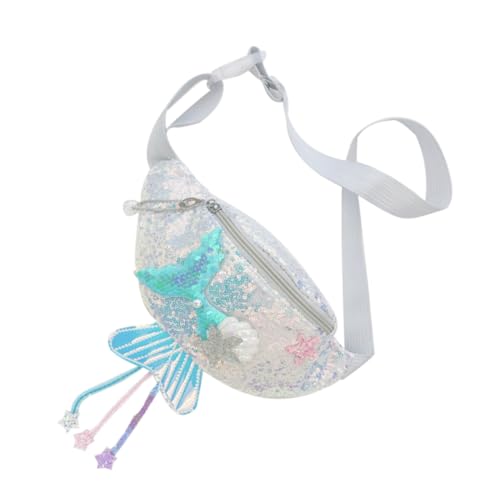 KOMBIUDA Hüfttasche Meerjungfrau Pailletten Brusttasche mit Cartoon Verstellbar Glitzernd Vielseitig für Kleinkinder für Reisen und Alltag Silberfarbenes Design von KOMBIUDA
