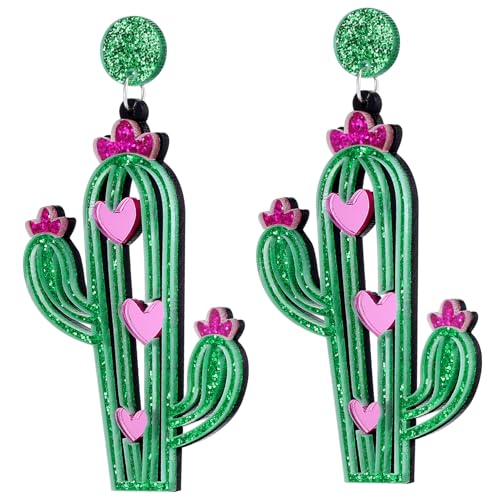 KOMBIUDA Kaktus Ohrhänger Damen Modisch Boho Stil Blumendesign Leicht Hautfreundlich für Alltag Festliche Anlässe von KOMBIUDA