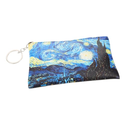 KOMBIUDA Kleine Damen Geldbörse PU mit Reißverschluss Münzbeutel im Ölmalerei Design Praktischer Schlüsselanhänger für Studenten und Unterwegs von KOMBIUDA