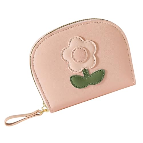 KOMBIUDA Kleine Geldbörse Damen mit Reißverschluss Multi Kartenfächer Kompakter Kreditkartenhalter Handliches Kartenetui mit Münzfach für Reisen und Alltag Rosa PU Material von KOMBIUDA