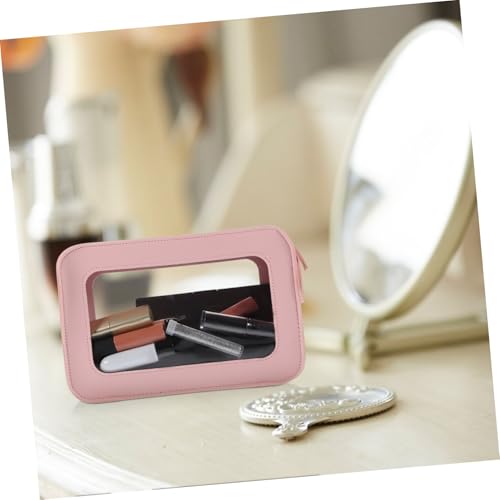 KOMBIUDA Kleine Kosmetiktasche Damen Reise Schminktasche Transparent PVC Makeup Organizer mit Reißverschluss Multifunktional für Alltag und Urlaub Rosa von KOMBIUDA