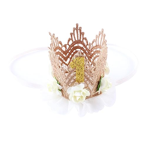 KOMBIUDA Krone Prinzessin Geburtstag 1 haarschmuck hair accessories Kleinkindermützen weißes Stirnband Haarschmuck für Mädchen Spitzenblume Hut Kopfbedeckung Dekorationen Kleine von KOMBIUDA