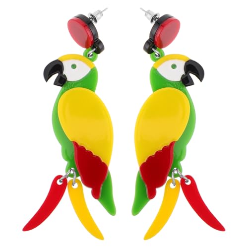 KOMBIUDA Leichte Acryl ohrringe mit Buntem Papagei design Verspielte Vogel baumelohrringe für Damen und Mädchen Modische Statement schmuckstücke für Alltag Party und Besondere Anlässe von KOMBIUDA