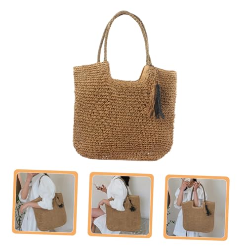 KOMBIUDA Leichte Damen Schultertasche Rattan Handtasche Geflochtene Tote Bag Groß Kapazität Vielseitig Strandtasche Alltagstasche Geschenkidee von KOMBIUDA