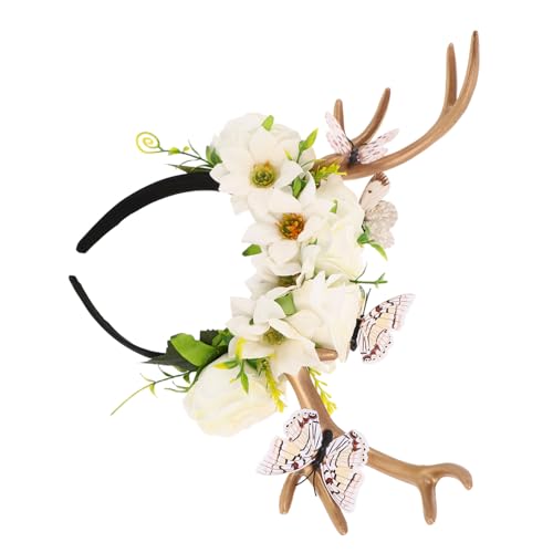 KOMBIUDA Leichtes Hirschgeweih-haarband mit Schmetterlings Blumenmotiven Modisches Rentier-haarreif-accessoire für Weihnachts- Halloween Festliche Kostümpartys von KOMBIUDA