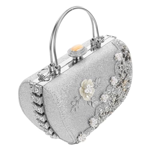 KOMBIUDA Luxuriöse Clutch mit Perlenbesatz und filigraner Metallblüte Abendtasche für Frauen Funkelnde Handtasche für Hochzeit Gala Party Stilvolle Abendkleider von KOMBIUDA