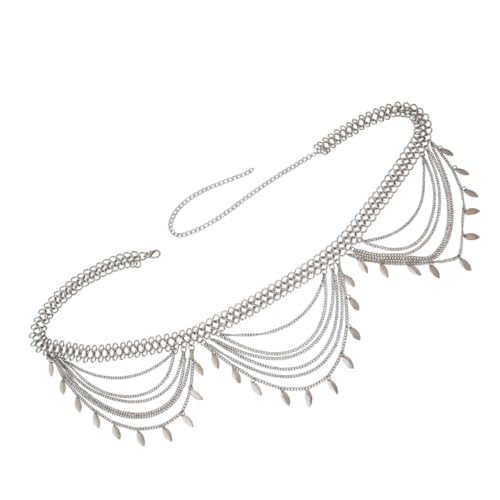 KOMBIUDA Mehrlagige Damen Taillenkette mit Metall Design Verstellbarer Bauchgürtel für Party Festival Club Eleganter Leichter Körperschmuck Silberfarben von KOMBIUDA