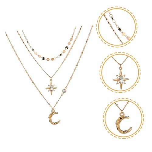 KOMBIUDA Mehrlagige Halskette Damen mit Mond Stern Anhänger Leichtes Sicheres Material Modisches Accessoire für Alltag Büro Party und Geschenk Geeignet KOMBIUDA Mehrlagige Halskette Damen mit Mond Stern Anhänger Leichtes Sicheres Material Modisches Accessoire für Alltag Büro Party und Geschenk Geeignet von KOMBIUDA