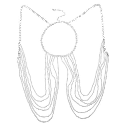 KOMBIUDA Mehrschichtige Damen Körperkette mit Imitationsperlen Vintage Hohlmuster Perlenbesetzte Body Chain für Hochzeit Party und Alltag Leichtes Hautfreundliches Schmuckstück von KOMBIUDA