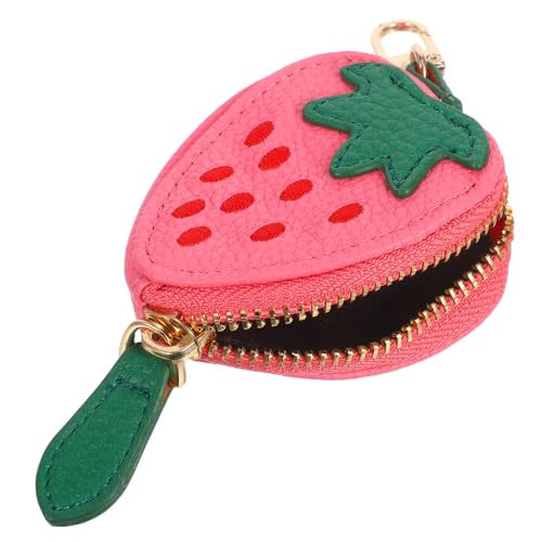 KOMBIUDA Mini Erdbeer Münzbörse aus Strapazierfähigem PU mit Reißverschluss und Anhänger Kompakte Leichte Geldbörse für Damen zum Aufhängen an Tasche oder Schlüsselbund für Reisen und von KOMBIUDA