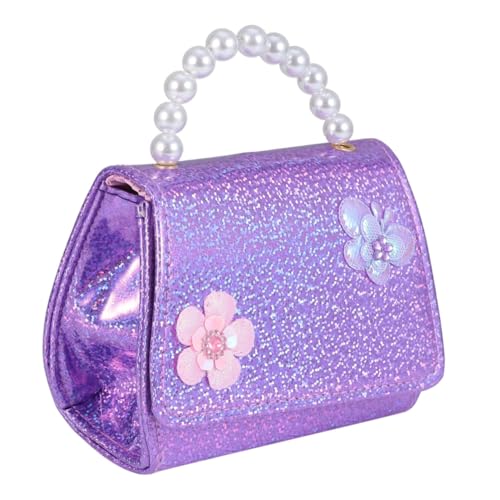 KOMBIUDA Mini Perlen Handtasche Mädchen Crossbody Tasche mit Abnehmbarem Riemen und Perlengriff Leichte Kindergeldbörse mit Großem Fassungsvermögen für Schmuck und Snacks Violett Design von KOMBIUDA