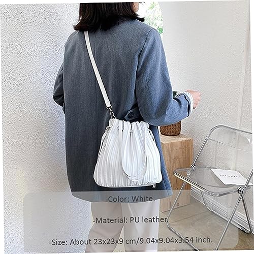 KOMBIUDA PU Beuteltasche Weiß Damen Drawstring Tasche mit Falten Handtasche Umhängetasche für Schule Freizeit Büro von KOMBIUDA