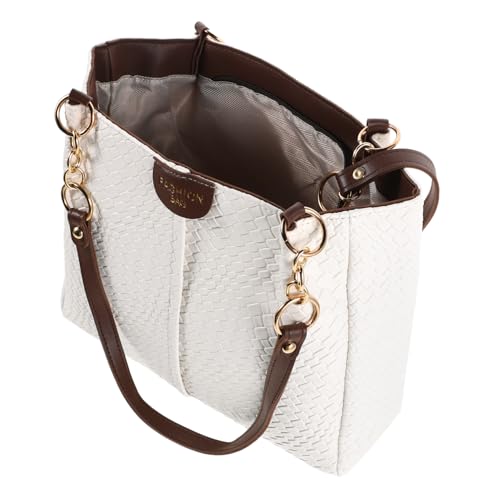 KOMBIUDA PU Geflochtene Schultertasche Damen Handtasche Weiß Vielseitig Tragbar Schulter und Unterarmtasche Mit Mehreren Fächern Für Arbeit Shopping Freizeit von KOMBIUDA