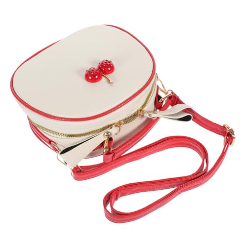 KOMBIUDA PU Umhängetasche Damen Kirschen Motiv Crossbody Bag Beige Rot Sommer Handtasche für Teenager Mädchen Modisch Strapazierfähig Bequem von KOMBIUDA