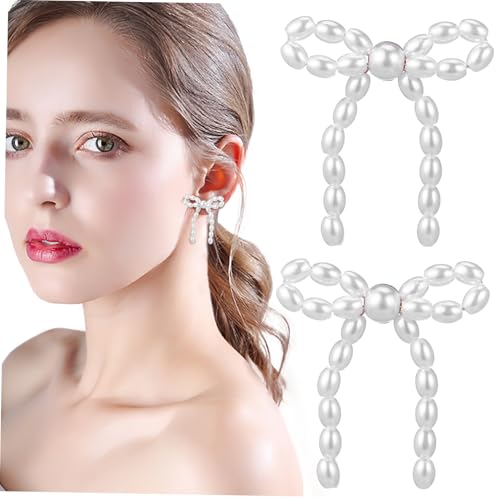KOMBIUDA Perlenohrringe Damen Schmetterlingsknoten Design Leichte Ohrhänger mit Künstlicher Perle Handgefertigt als Valentinstagsgeschenk und Modisches Accessoire für Alltag und Festliche von KOMBIUDA