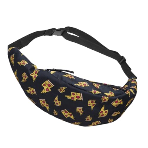 KOMBIUDA Pizza Muster Bauchtasche Damen Schwarz Vielseitige Outdoor Hüfttasche Tragbar als Crossbody und Brusttasche Robust Vernäht für Sport Reisen Shopping von KOMBIUDA