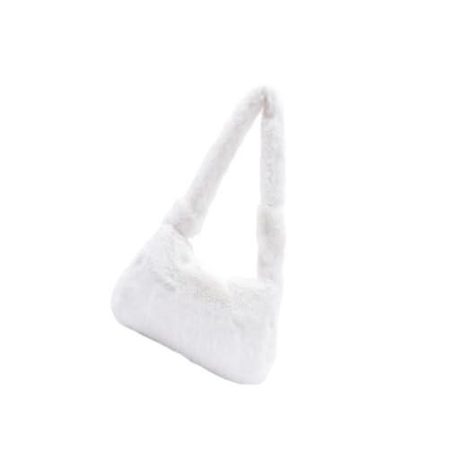 KOMBIUDA Plüsch Damen Schultertasche Weiß Modische Handtasche Weiches Material Leichte Umhängetasche für Alltag Shopping Reisen Langlebige Tragetasche für Frauen von KOMBIUDA