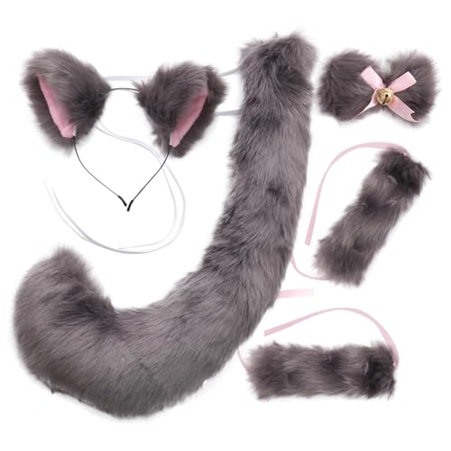 KOMBIUDA Plüsch Fuchsohren und Teilig mit Halsband und Handbällen Verstellbar und Bequem Geeignet für Erwachsene für Cosplay Karneval und Mottoparty von KOMBIUDA