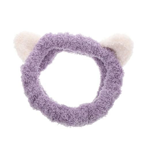 KOMBIUDA Plüsch Katzenohren Haarreif Verstellbar Elastisch Stirnband für Make up Waschen Spa Yoga Damen Mädchen Modisches Accessoire in Violett von KOMBIUDA