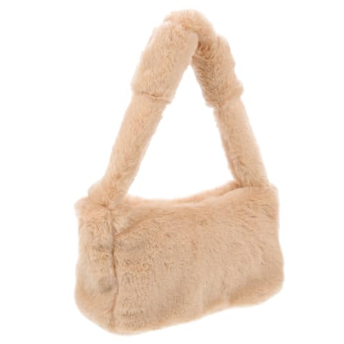 KOMBIUDA Plüsch Schultertasche Damen Braun Weiche Handtasche Herbst Winter Modische Umhängetasche für Alltag Reisen Shopping Leicht und Praktisch für Smartphone und Schlüssel von KOMBIUDA