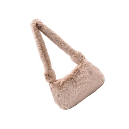KOMBIUDA Plüsch Schultertasche Damen Kuscheliger Tote Bag Einzelschulter Umhängetasche Herbst Winter Handtasche Khaki Leicht Tragbar Für Handy Geldbörse Schlüssel Lippenstift von KOMBIUDA