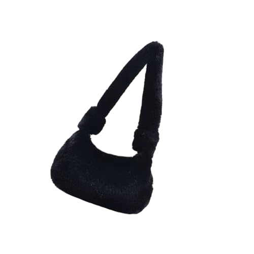 KOMBIUDA Plüsch Schultertasche Damen Schwarze Single Shoulder Tote Weiche Umhängetasche Alltag Arbeit Shopping Reise von KOMBIUDA