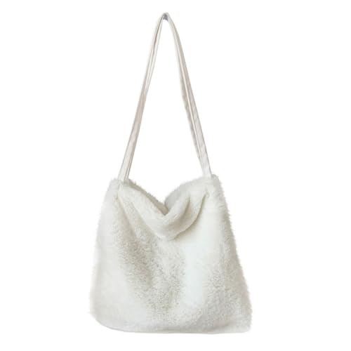 KOMBIUDA Plüsch Schultertasche Damen Winter Tasche mit Abnehmbarem Haarbommel Weiches Wollmaterial Kompakte Tragbare Umhängetasche für Studenten und Alltag Süße und Praktische Handtasche von KOMBIUDA
