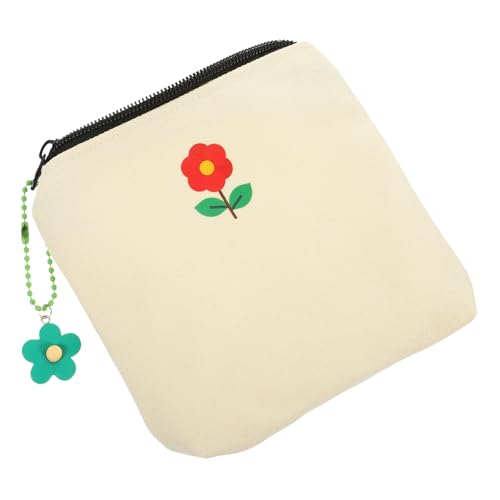 KOMBIUDA Praktische Mini Aufbewahrungstasche aus Canvas mit Reißverschluss Kompakte Kosmetiktasche und Menstruationspads Organizer mit Kette zum Anhängen an Schlüssel oder von KOMBIUDA
