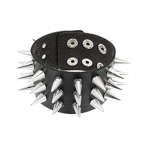 KOMBIUDA Punk Armband mit Spitzen Nieten Schwarzes Kunstleder Modisches Partyschmuckstück Auffälliges Rivet Wristband für Damen und Herren Kreatives Design für Alltag und Events von KOMBIUDA