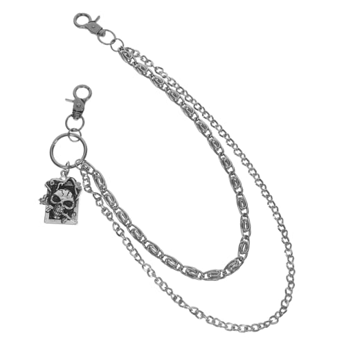 KOMBIUDA Punk Metall Hüftkette mit Totenkopf Doppel-layer Hosenkette Robuste Jeans Kettengürtel für Männer Stylische Hip Hop Accessoires für Halloween Partys und Alltagsoutfits von KOMBIUDA