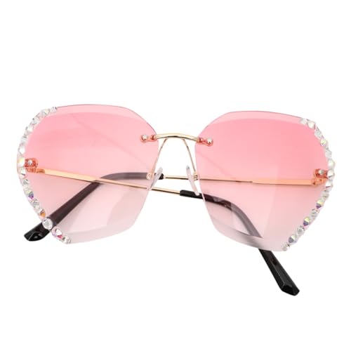 KOMBIUDA Randlose Damen Sonnenbrille mit Strasssteinen Kleine Fashion Party Brille Kreatives Design Uv Schutz Leichter Vintage Streetstyle für Outdoor und Alltag von KOMBIUDA