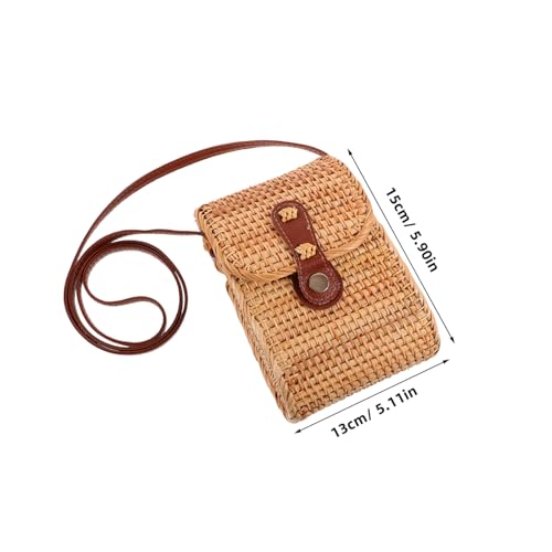 KOMBIUDA Rattan Schultertasche Damen Leichtes Sommer Strandtasche mit Klappdeckel Umweltfreundlich Geflochtene Umhängetasche für Alltag und Urlaub von KOMBIUDA