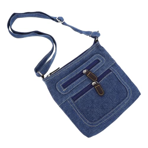 KOMBIUDA Retro Denim Umhängetasche Damen Square Bag mit Mehreren Reißverschlüssen Leichte Schultertasche in Klassischem Design für Alltag Reisen und Geschenkideen von KOMBIUDA
