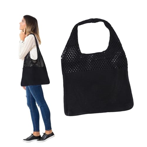 KOMBIUDA Retro Große Kapazität Schultertasche Damen Gestrickte Hollow out Umhängetasche Leichte Handtasche mit Großzügigem Stauraum Vielseitig für Strand Shopping und Alltag Geeignet von KOMBIUDA