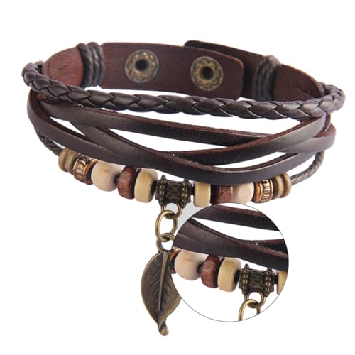 KOMBIUDA Retro Lederarmband Damen Handgefertigt Langlebig und Stilvoll Boho Unisex Armband mit Blattanhänger Bequemes Freizeit schmuckstück für Alltag Party und Reisen von KOMBIUDA