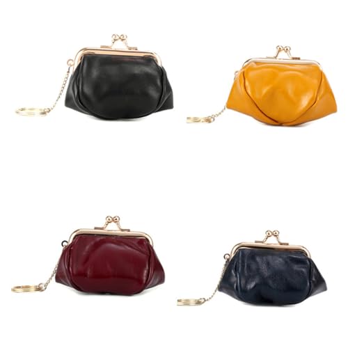 KOMBIUDA Retro Wachsbeschichtetes Rindsleder Münzbörse Kleine Damen Geldbörse mit Ring Straprobust und Tragbar Für Münzen Ohrhörer und Kleine Accessoires Gelb von KOMBIUDA