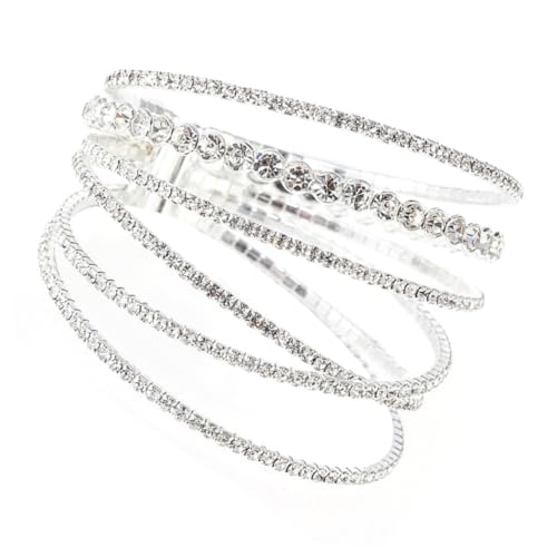 KOMBIUDA Rhinestone Armreif Damen Kristallbangle Mehrreihig Elastisch Silber Schmuck Für Hochzeit Valentinstag Schmuck Geschenk von KOMBIUDA