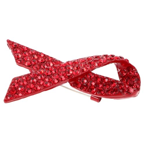 KOMBIUDA Rhinestone Rot Ribbon Brosche Anstecknadel Krebspatienten Geschenk Welt Aids Tag Symbol Unterstützung Bewusstsein Brustkrebs Awareness Pin von KOMBIUDA