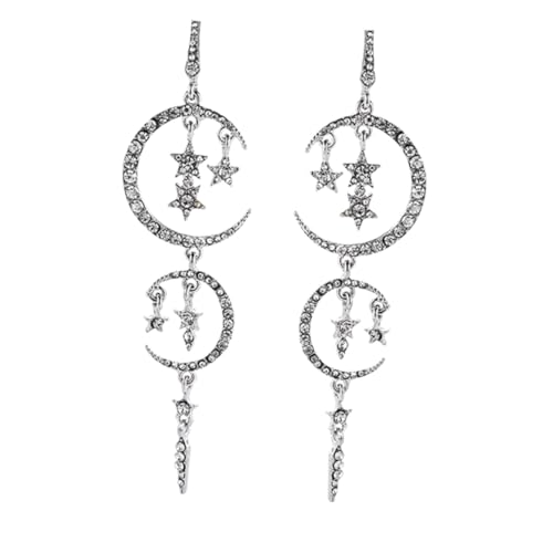 KOMBIUDA Romantische Lange Ohrhänger Damen mit Funkelnden Strasssteinen Mond Stern design Elegant Geschwungen für Perfekten Sitz für Alltag und Besondere Anlässe Weiß von KOMBIUDA