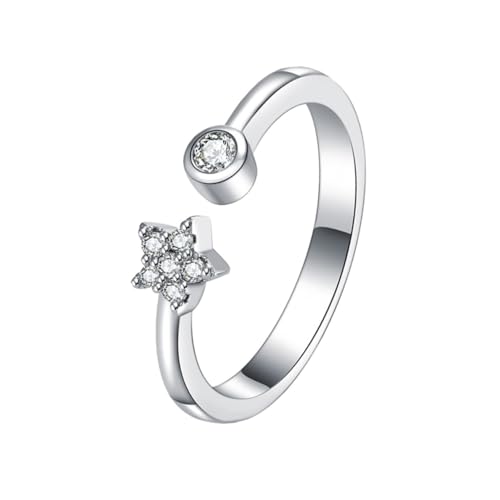 KOMBIUDA Romantischer Offener Sternring Damen Schmuck Filigran Verstellbar Modisch Vielseitig als Geschenk für Freundin und Alltag Geeignet von KOMBIUDA