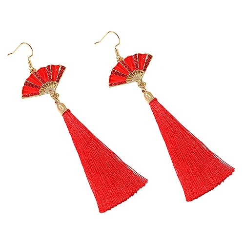 KOMBIUDA Rote Fächer Ohrringe Damen Retro Quasten Ohrhänger Festliche Schmuckstücke für Neujahrsfeier und Traditionelles Outfit Komfortabel und Vielseitig für Altersgruppen von KOMBIUDA