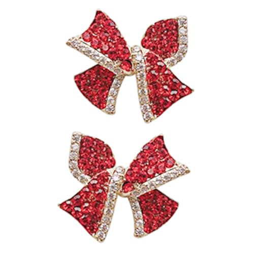 KOMBIUDA Rote Schleifen Ohrringe mit Strasssteinen Ohrstecker für Damen und Mädchen Verarbeitung Vielseitiger Modeschmuck für Hochzeit Party Weihnachten und Alltag von KOMBIUDA